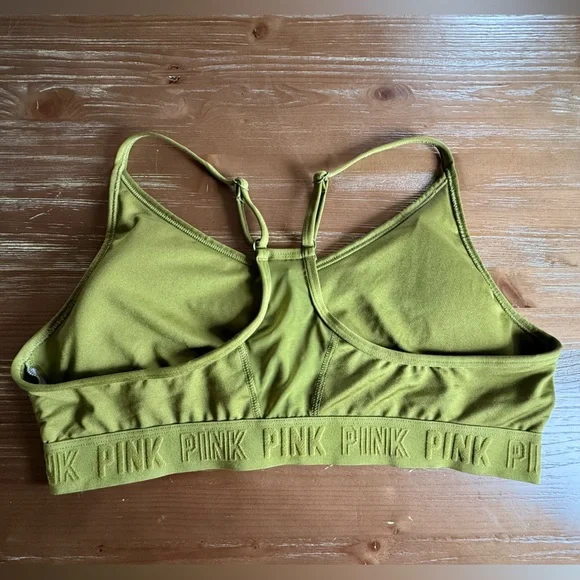 PINK Olive Green Sports Bra with Pink Logo Accent - Picture 2 of 3